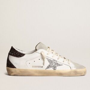 Golden Goose White and Silver Glitter Sneakers